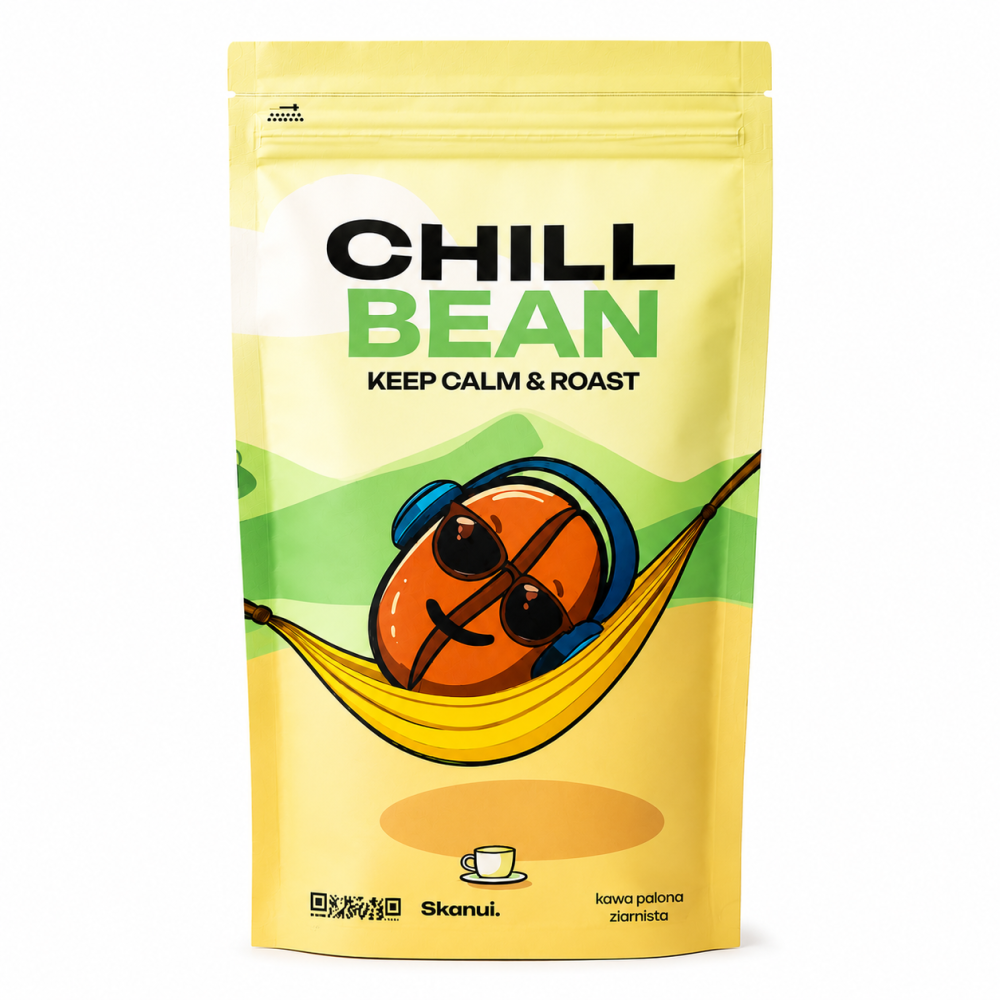 Chill Bean to palona kawa ziarnista zamknięta w wygodnym, strunowym opakowaniu, które pomaga zachować jej świeżość i aromat. Doskonale sprawdzi się do przygotowania klasycznej czarnej kawy, espresso oraz kaw mlecznych.
