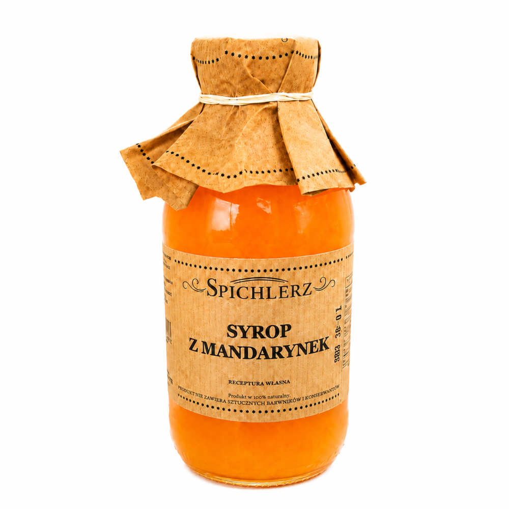 Wyjątkowy syrop mandarynkowy Spichlerz 330 ml przygotowany według tradycyjnej receptury. Pełen naturalnego aromatu dojrzałych mandarynek, zachwyca intensywnym owocowym smakiem i pięknym cytrusowym zapachem.