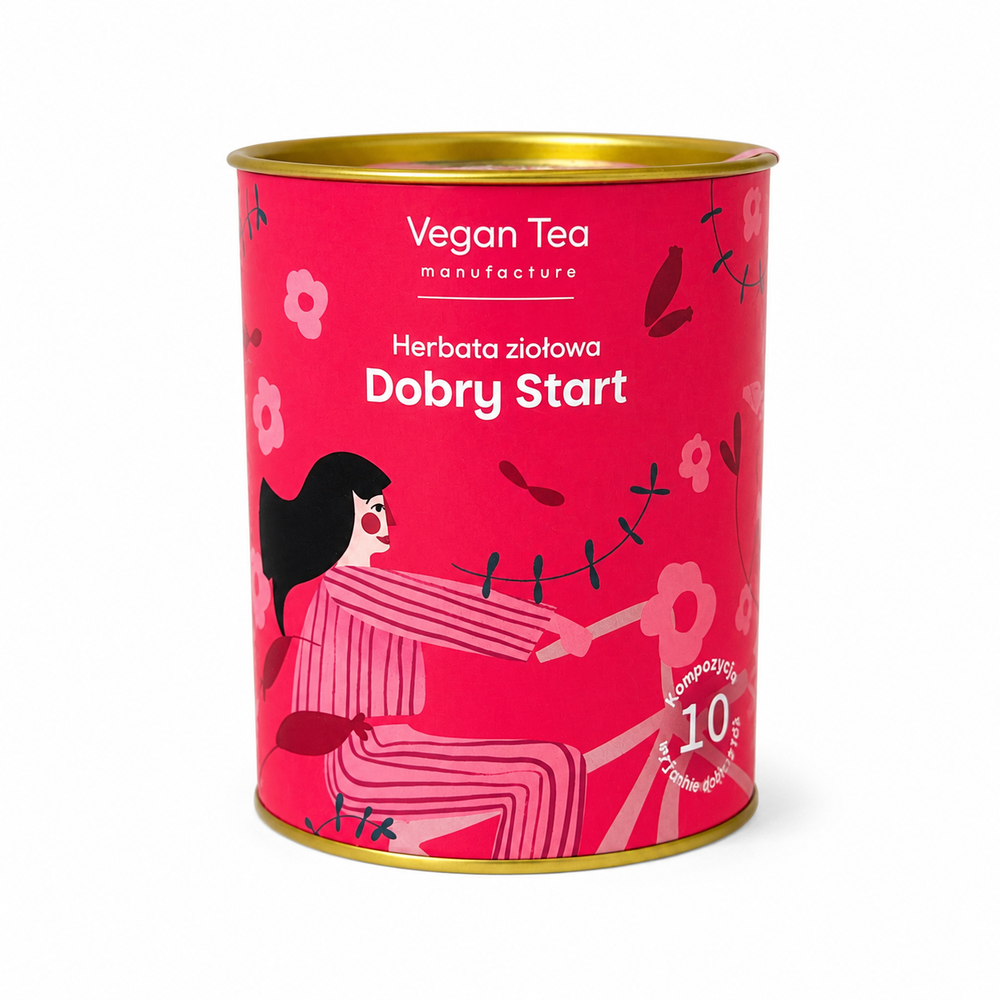 Herbata Ziołowa Dobry Start Vegan Tea to starannie skomponowana mieszanka naturalnych ziół, stworzona z myślą o dobrym rozpoczęciu dnia. Wyjątkowa kompozycja łączy delikatny smak z aromatycznymi ziołami.