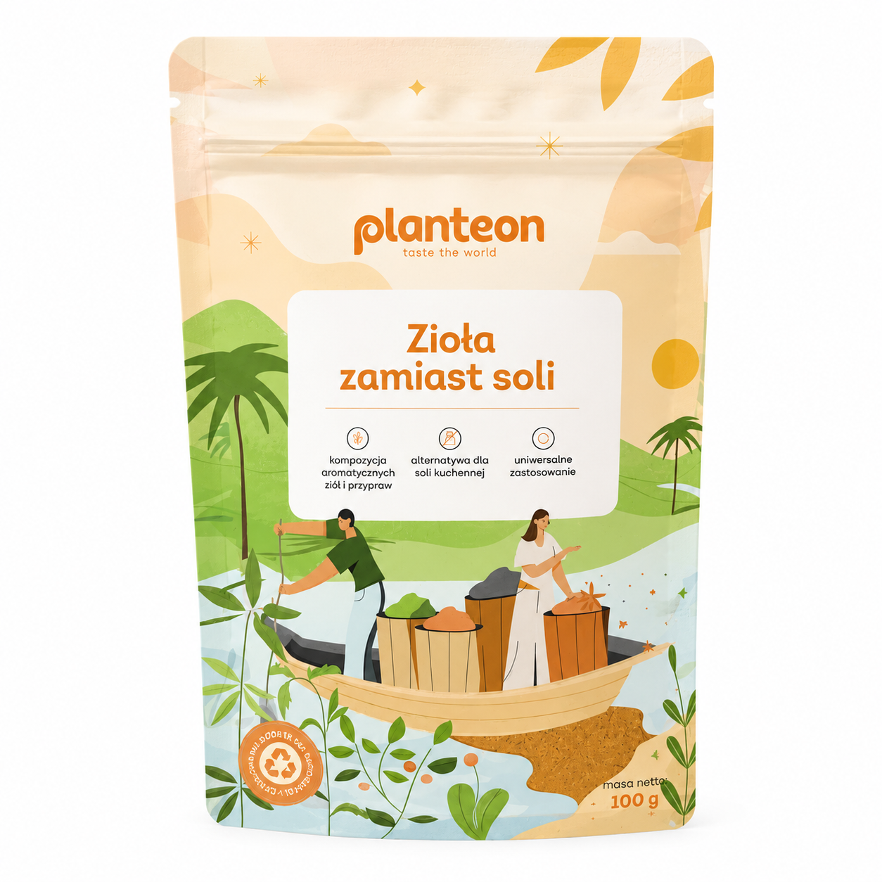 Zioła zamiast soli Planteon 100 g to aromatyczna mieszanka starannie dobranych ziół i przypraw, stworzona z myślą o osobach, które chcą ograniczyć użycie soli w codziennej diecie. Produkt doskonale podkreśla naturalny smak potraw.