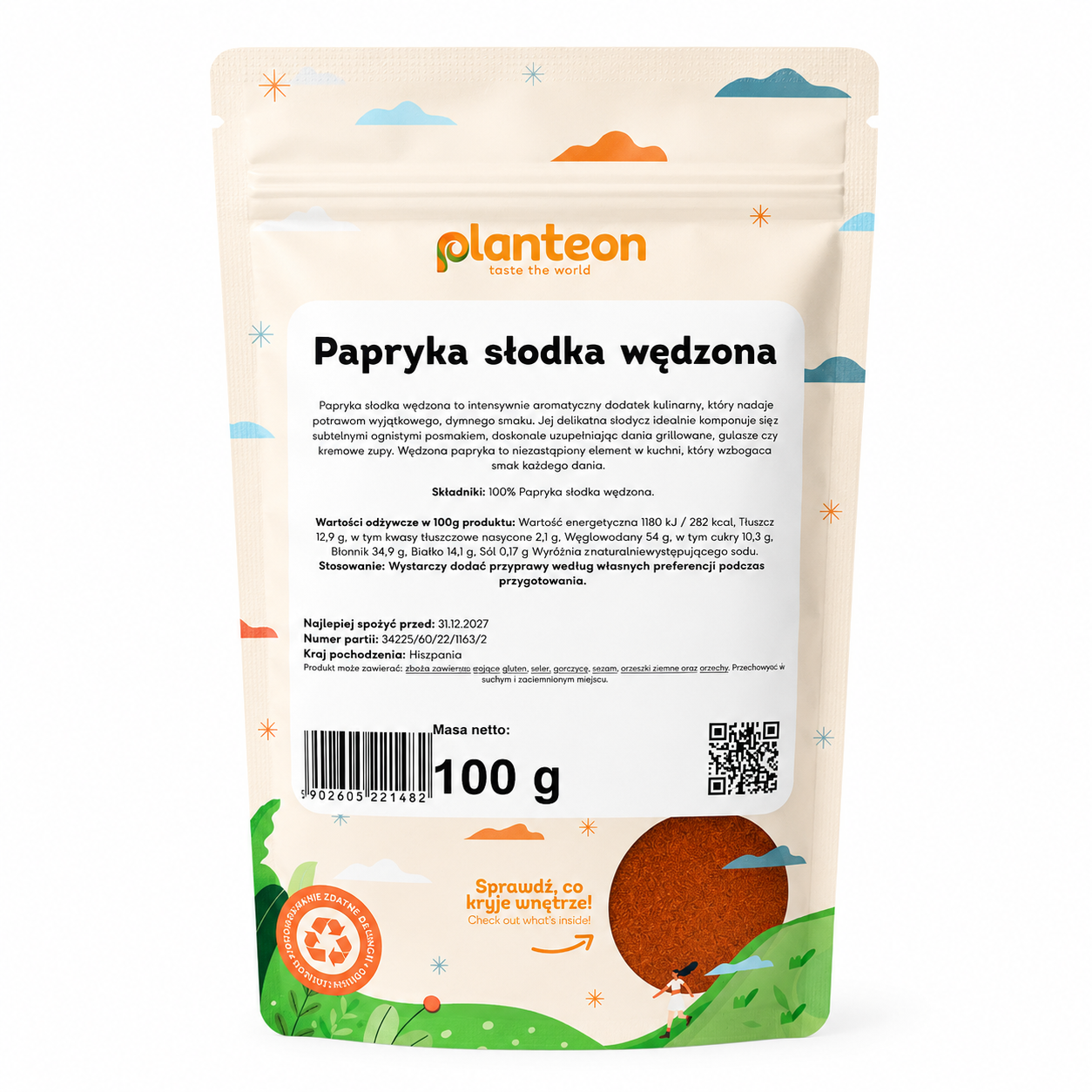 Papryka słodka wędzona Planteon 100 g to wysokiej jakości przyprawa o intensywnym, dymnym aromacie i delikatnie słodkim smaku. Powstaje z dojrzałych papryk poddanych procesowi tradycyjnego wędzenia,
