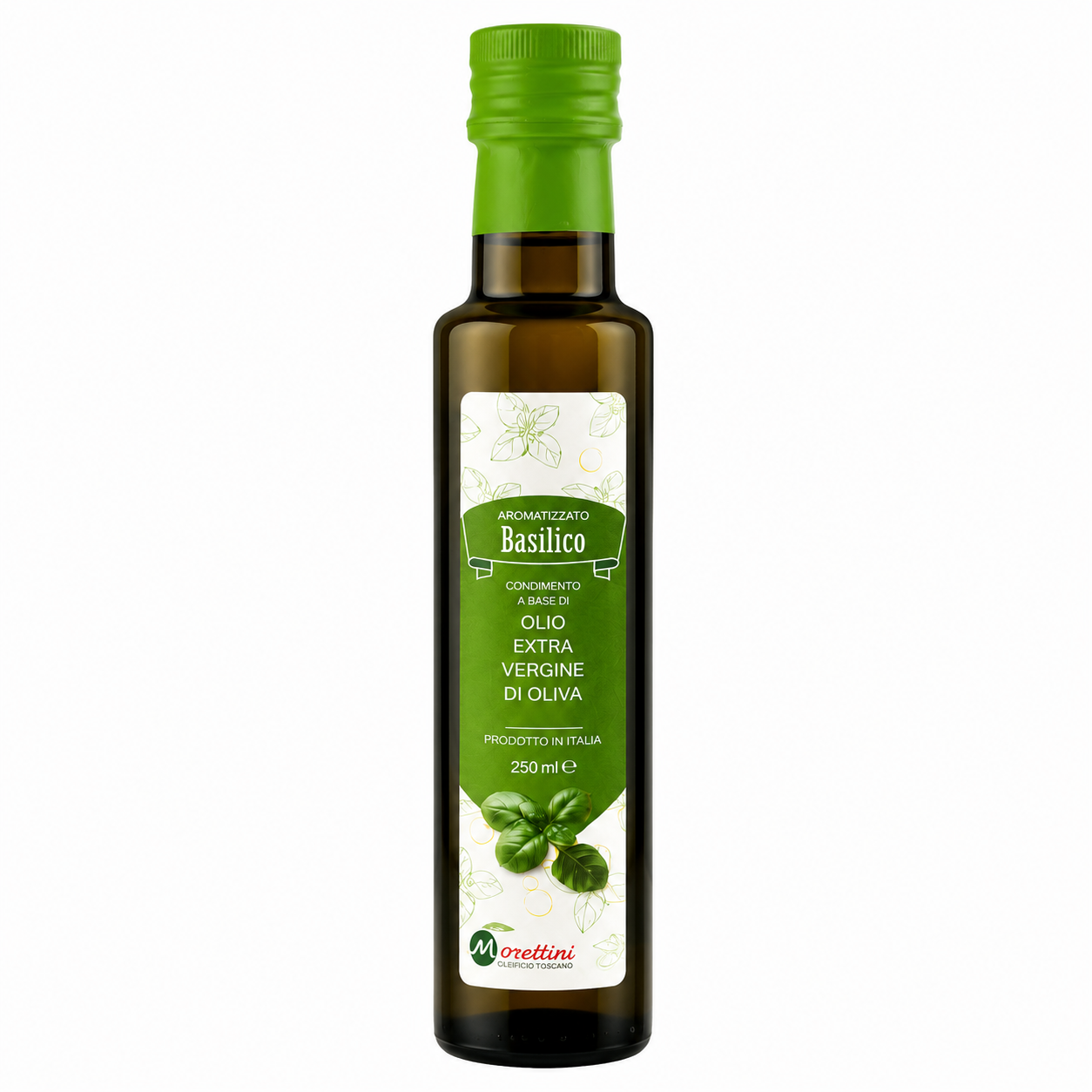 Oliwa z oliwek Extra Virgin z bazylią Morettini 250 ml to wysokiej jakości włoska oliwa extra virgin wzbogacona naturalnym aromatem świeżej bazylii. Powstaje na bazie oliwy z pierwszego tłoczenia na zimno.
