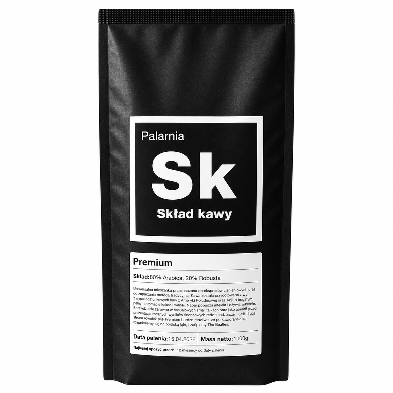 Skład Kawy Premium 1 kg to starannie skomponowana mieszanka 80% Arabica i 20% Robusta, łącząca intensywny aromat z pełnym, zbalansowanym smakiem. Nuty kakao i wanilii sprawiają, że kawa doskonale sprawdzi się do ekspresów ciśnieniowych