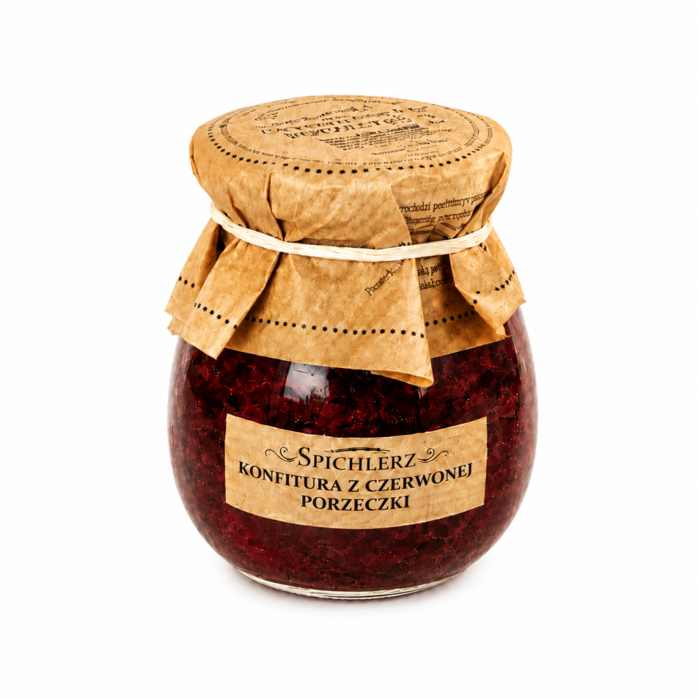 Konfitura z czerwonej porzeczki Spichlerz to wyjątkowy produkt przygotowany z owoców o intensywnym smaku i aromacie. Doskonała do pieczywa, naleśników, deserów oraz jako dodatek do domowych wypieków.
