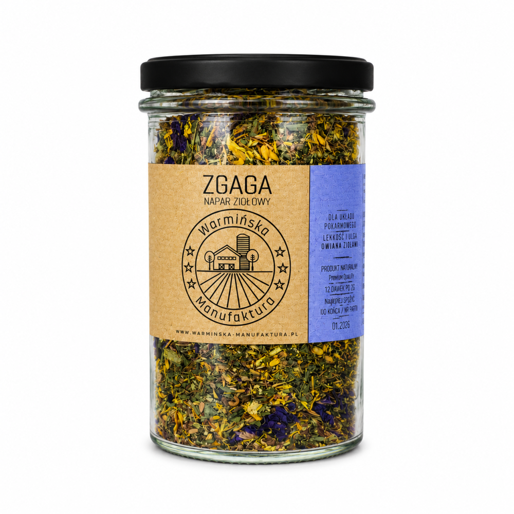 Zgaga – napar ziołowy Warmińskiej Manufaktury to wyjątkowa mieszanka naturalnych ziół o starannie dobranym składzie i aromatycznym smaku. Idealny wybór dla osób ceniących tradycyjne receptury