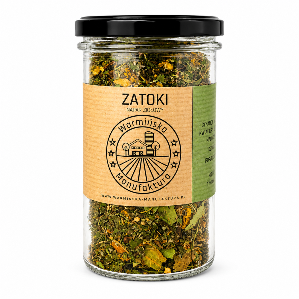 Zatoki – aromatyczny napar ziołowy Warmińskiej Manufaktury, stworzony z naturalnej mieszanki ziół, liści i kwiatów. Doskonały wybór na rozgrzewający, pełen smaku napój każdego dnia.