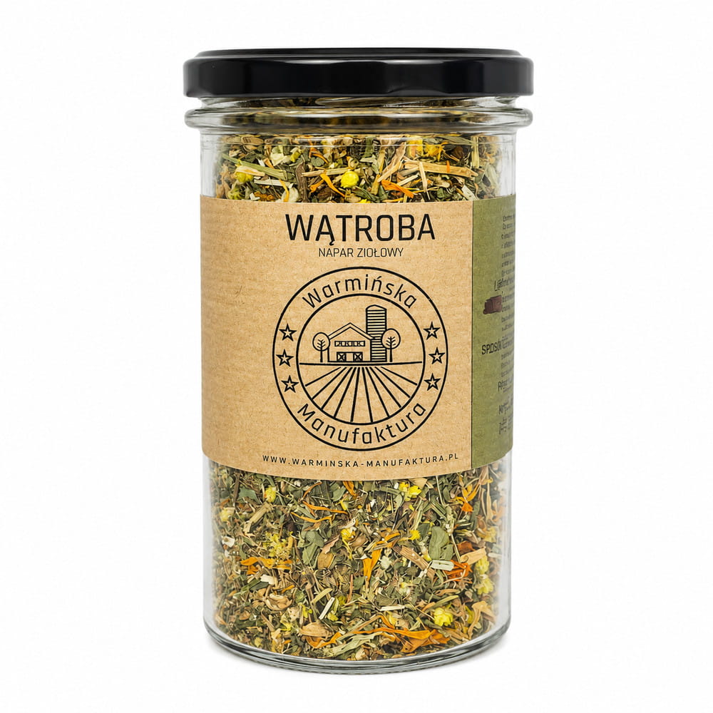 Ziołowy napar „Wątroba” Warmińskiej Manufaktury to aromatyczna mieszanka starannie dobranych ziół do codziennego parzenia. Naturalny smak i praktyczne opakowanie w szklanym słoiku.