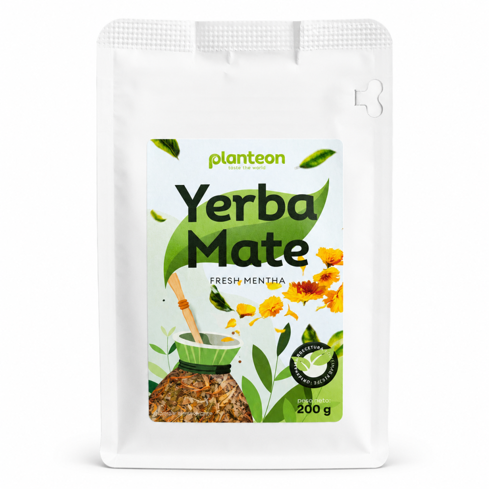 Planteon Yerba Mate Fresh Mentha 200 g to aromatyczna yerba mate z orzeźwiającą nutą mięty. Idealna do przygotowania na ciepło oraz jako zimny napar.