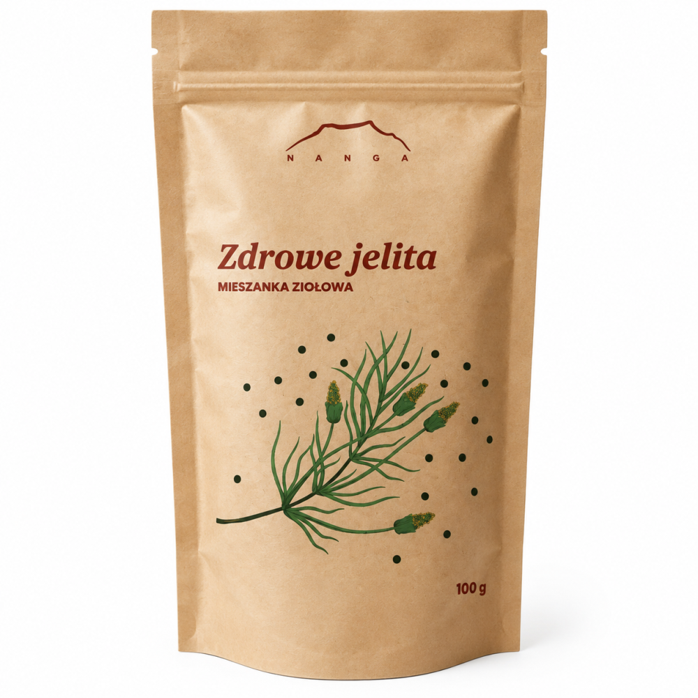 Zdrowe Jelita NANGA 100 g to starannie skomponowana mieszanka ziołowa do przygotowania naparu. Naturalna propozycja do codziennej diety.