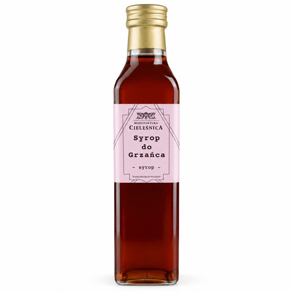 Aromatyczny Syrop do Grzańca Manufaktura Cieleśnica. Idealny do grzanego wina, herbaty i rozgrzewających napojów na chłodne wieczory.