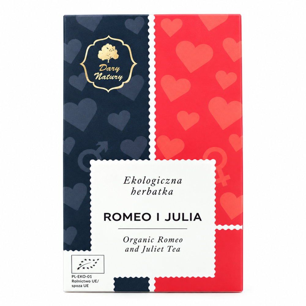 Kup ekologiczną herbatę Romeo i Julia Dary Natury. Naturalna mieszanka ziół BIO o wyjątkowym smaku i aromacie. Idealna na prezent i chwilę relaksu.
