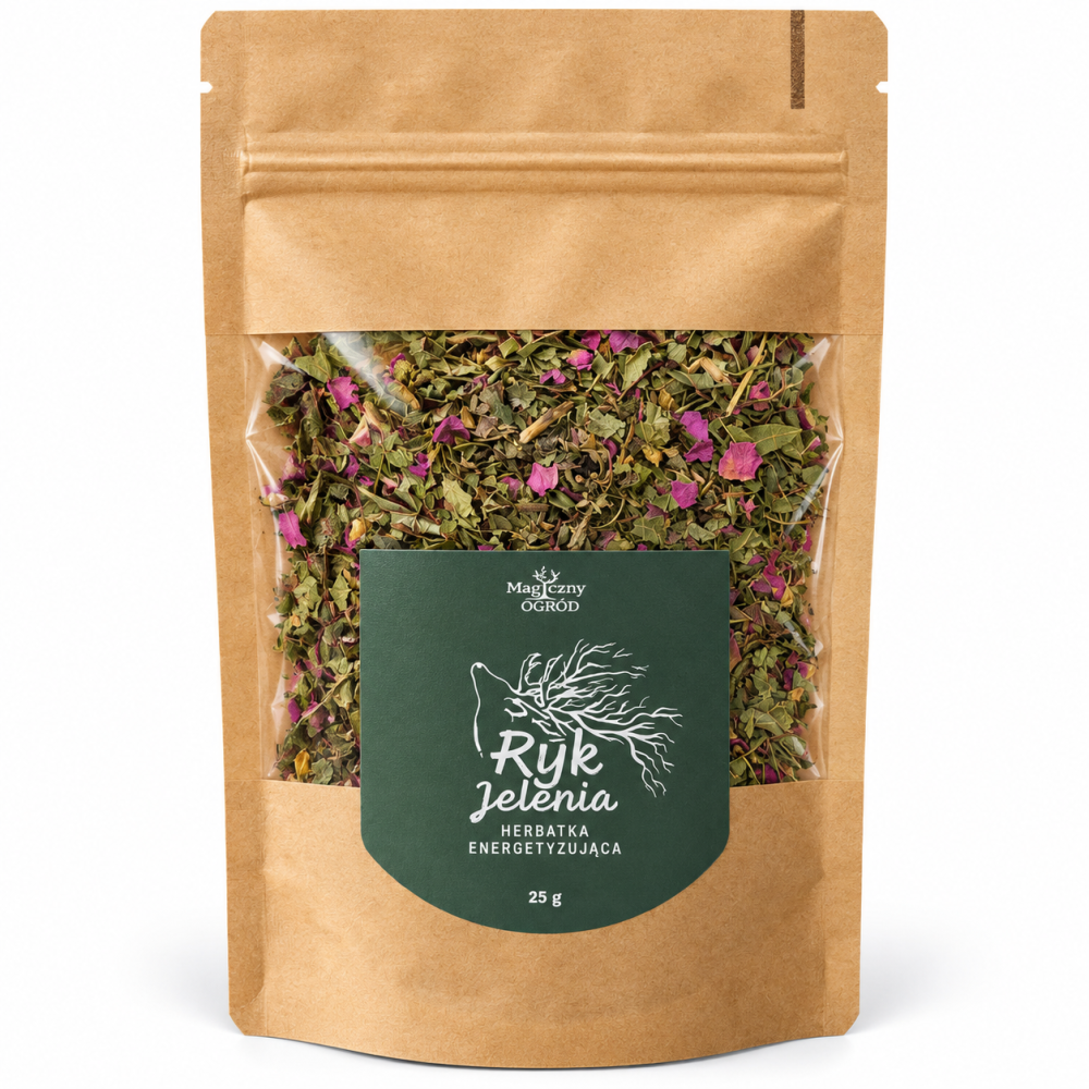 Ryk Jelenia Magiczny Ogród 25 g – aromatyczna herbatka energetyzująca, pełna ziół i kolorowych płatków kwiatów. Wyrazista kompozycja na co dzień.