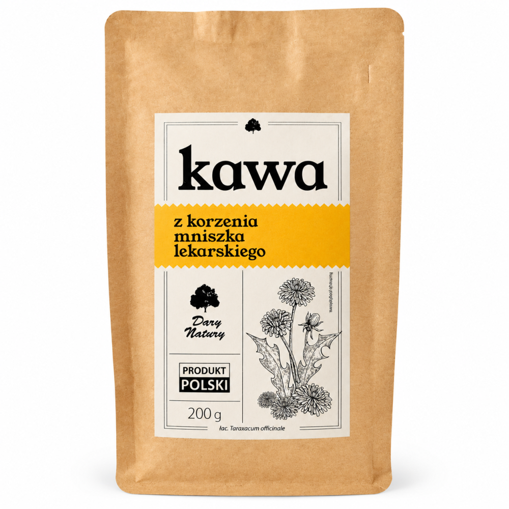 Kawa z korzenia mniszka lekarskiego Dary Natury 200 g – naturalna roślinna alternatywa dla tradycyjnej kawy o charakterystycznym smaku i aromacie.