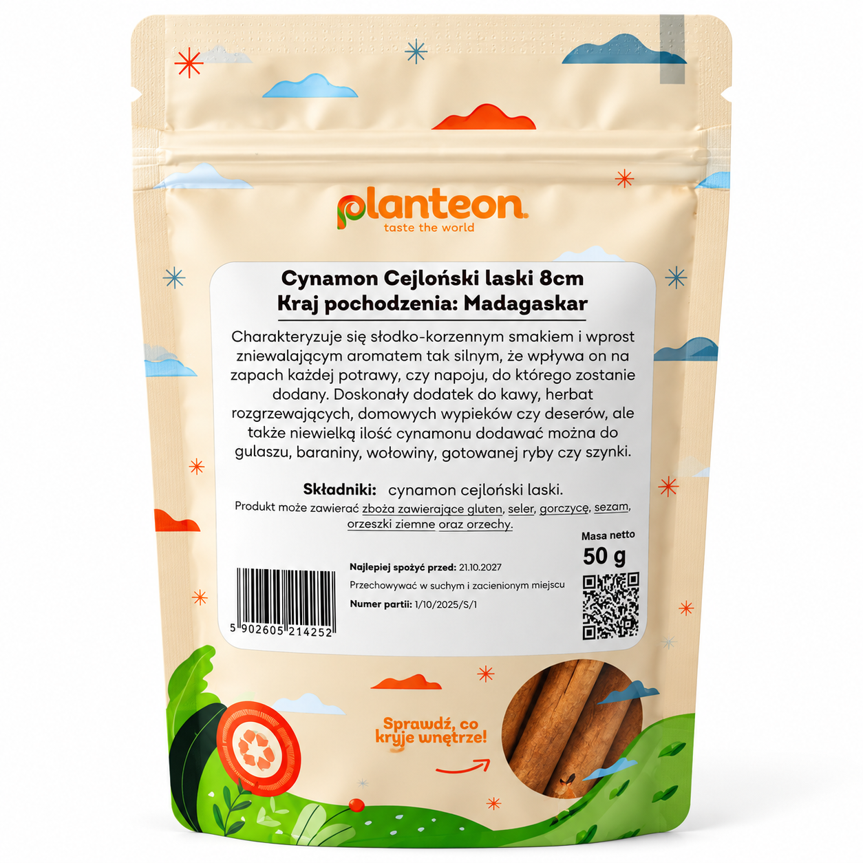 Cynamon cejloński laski 8 cm Planteon 50 g – aromatyczna przyprawa z Madagaskaru o słodko-korzennym smaku. Do kawy, herbaty, deserów i wypieków.