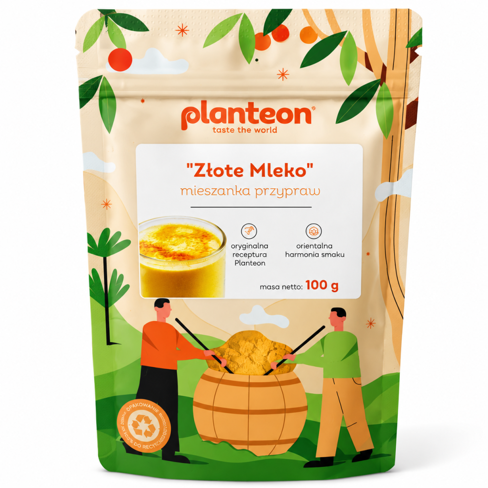 Złote Mleko Planteon 100 g – aromatyczna mieszanka przypraw do przygotowania rozgrzewającego napoju i wyjątkowych dań. Orientalny smak i naturalna kompozycja.