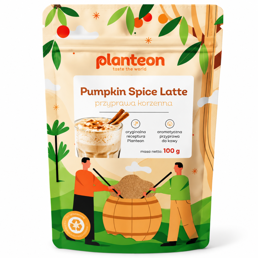 Pumpkin Spice Latte Planteon 100 g – aromatyczna przyprawa korzenna do kawy, latte, deserów i wypieków. Stwórz wyjątkowy jesienny smak w swoim domu.