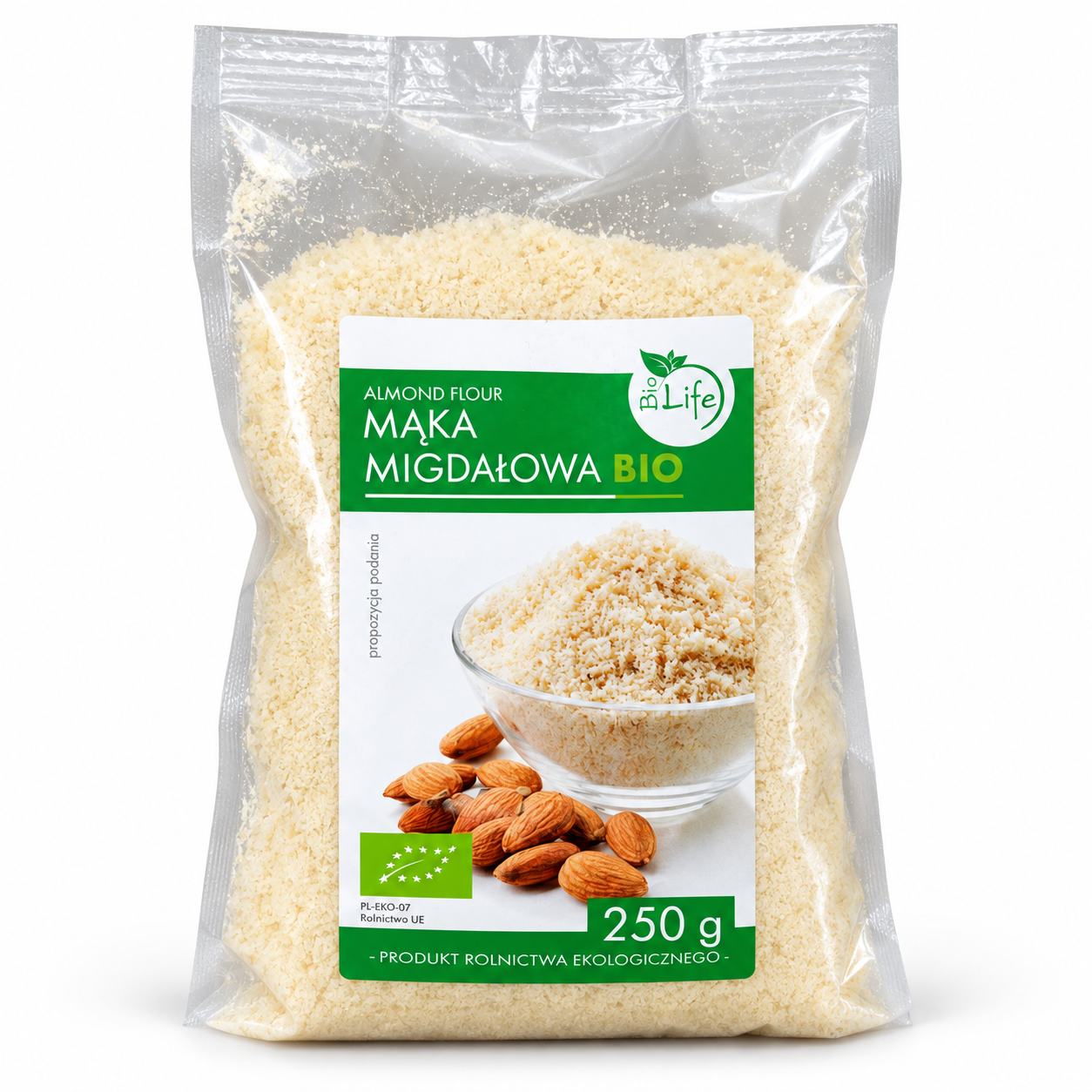 Mąka migdałowa BIO BioLife 250 g z ekologicznych migdałów. Delikatna, o orzechowym smaku, idealna do ciast, deserów i naleśników. Sprawdź!