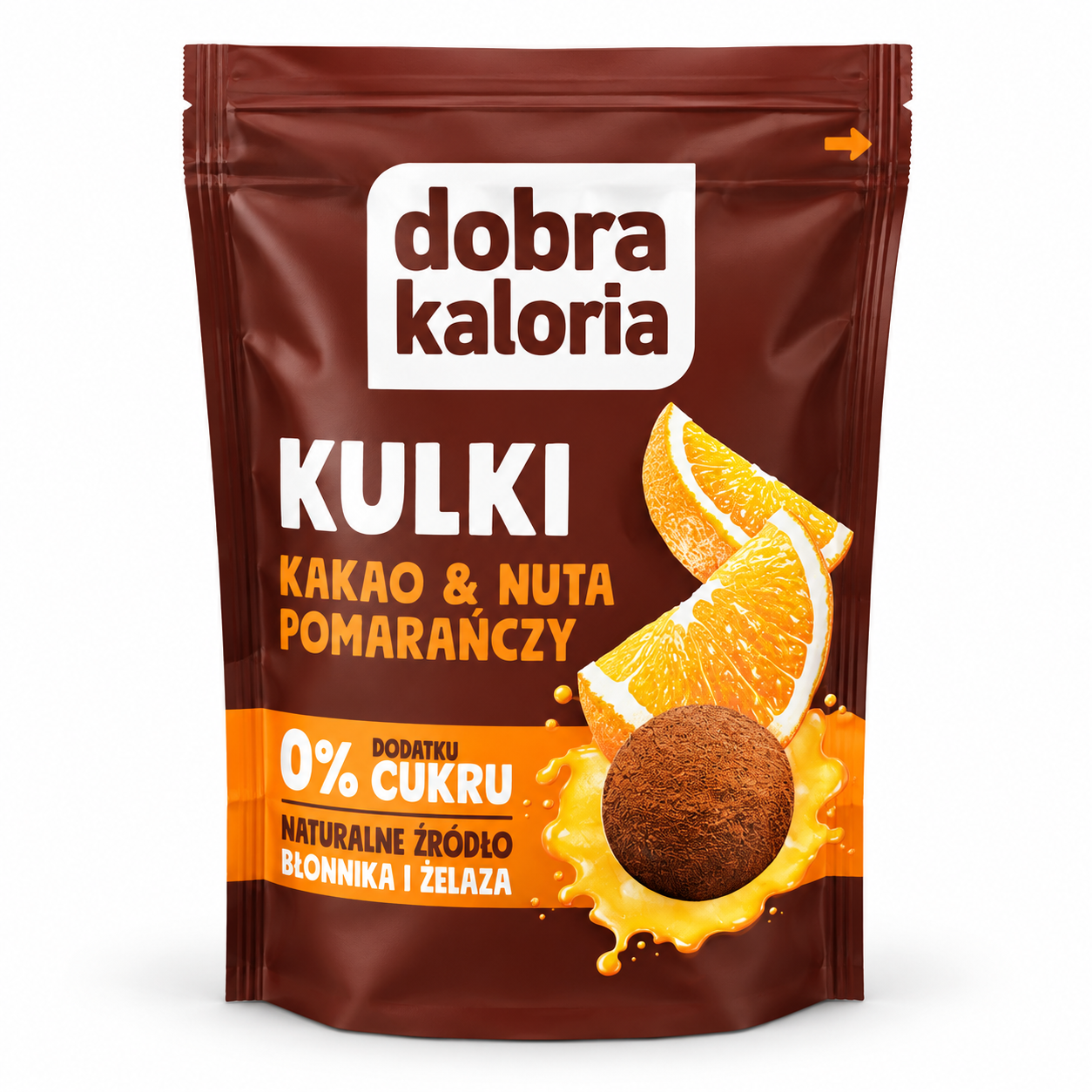 Kulki kakaowe z nutą pomarańczy Dobra Kaloria 65 g. Bez dodatku cukru, naturalne źródło błonnika i żelaza. Smaczna przekąska na każdą okazję!