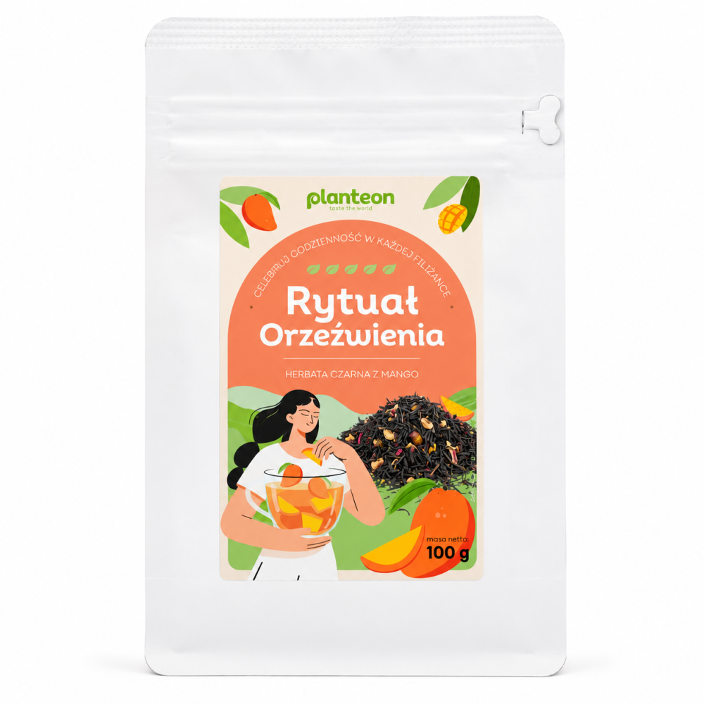 Rytuał Orzeźwienia to aromatyczna herbata czarna z dodatkiem mango, stworzona dla osób ceniących intensywny smak oraz egzotyczne, owocowe nuty.