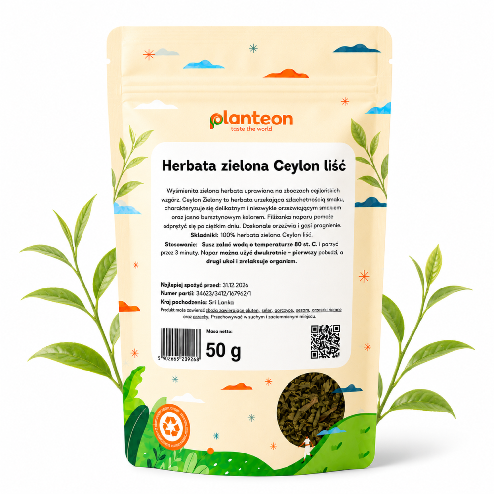 planteon herbata zielona ceylon liść, 50g
