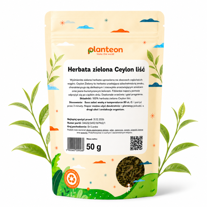 planteon herbata zielona ceylon liść, 50g