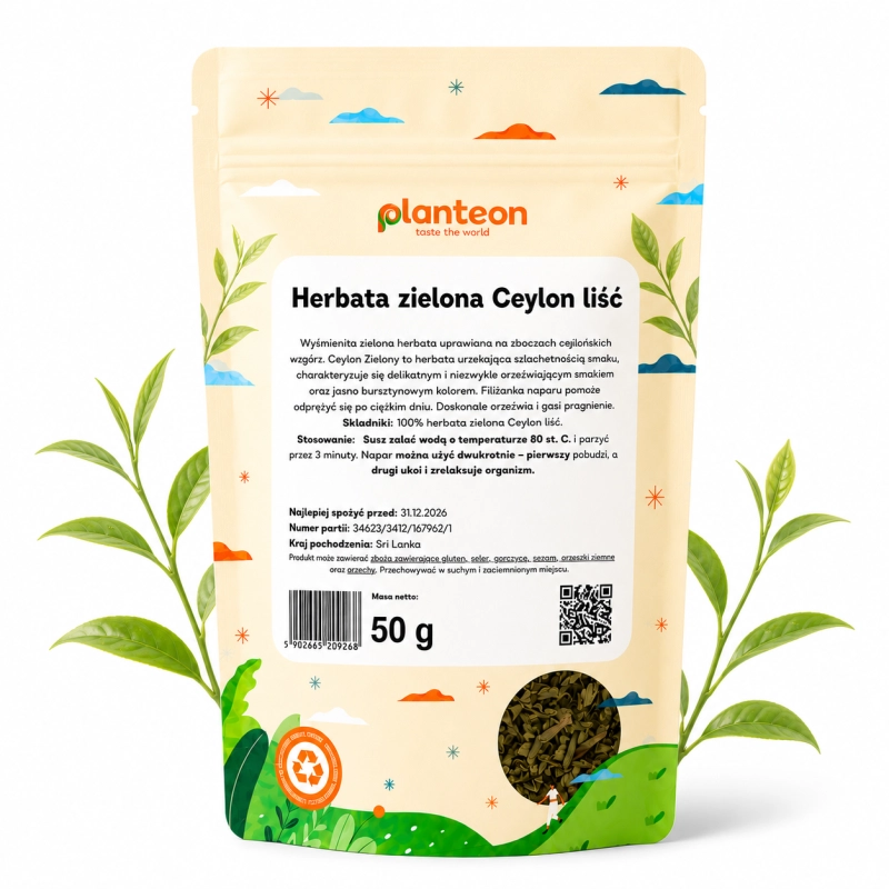 planteon herbata zielona ceylon liść, 50g