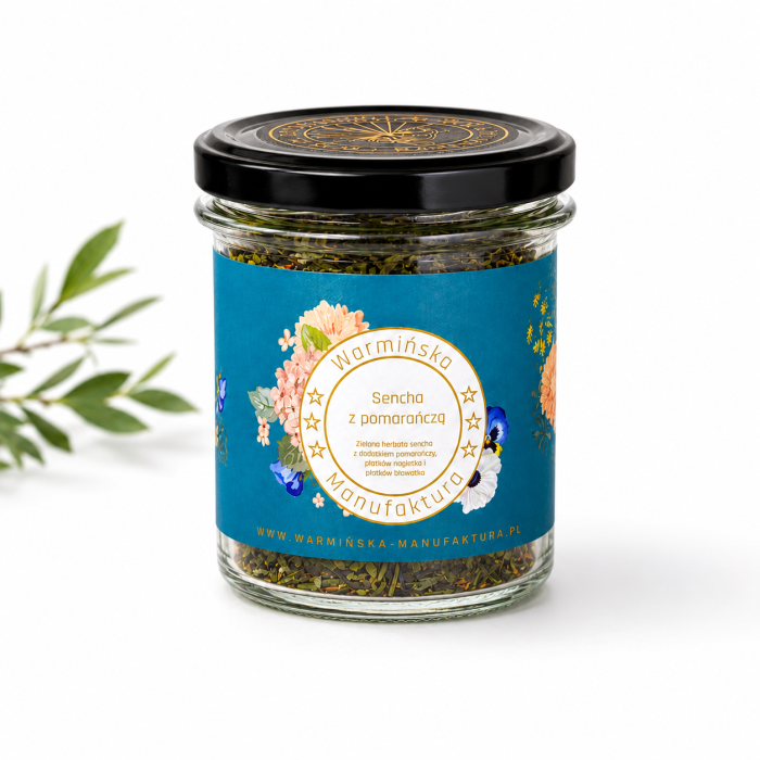 warmińska manufaktura, herbata sencha z pomarańczą, słoik 60g
