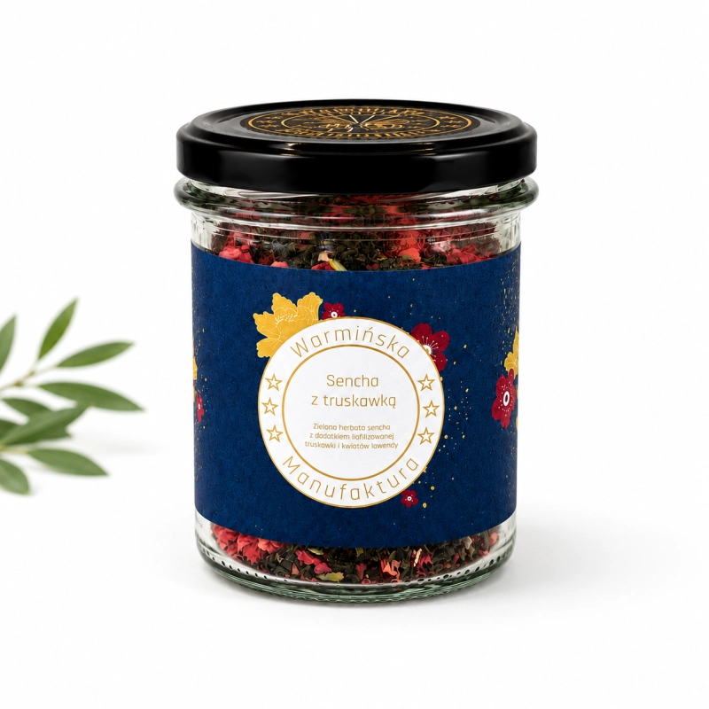 warmińska manufaktura, herbata sencha z truskawką, słoik 60g