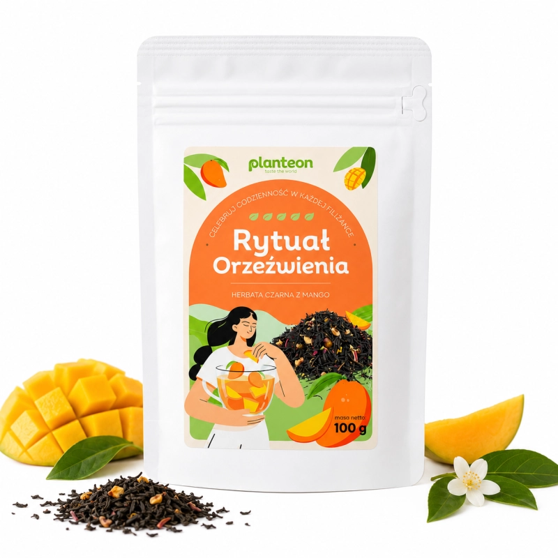planteon, herbata zielona mango rytuał orzeźwienia, opakowanie papierowe 100g