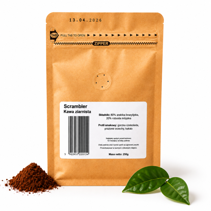kawa ziarnista scrambler, 80% arabica 20% robusta, polska, papierowe opakowanie 250g