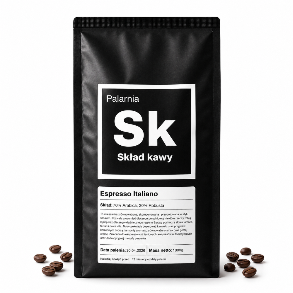 kawa ziarnista espresso italiano, kawa ziarnista 1000g, kawa 70 arabica 30 robusta, kawa do ekspresu, kawa espresso, włoska kawa ziarnista, kawa z palarni, kawa do ekspresu automatycznego, kawa z cremą, Palarnia Skład Kawy