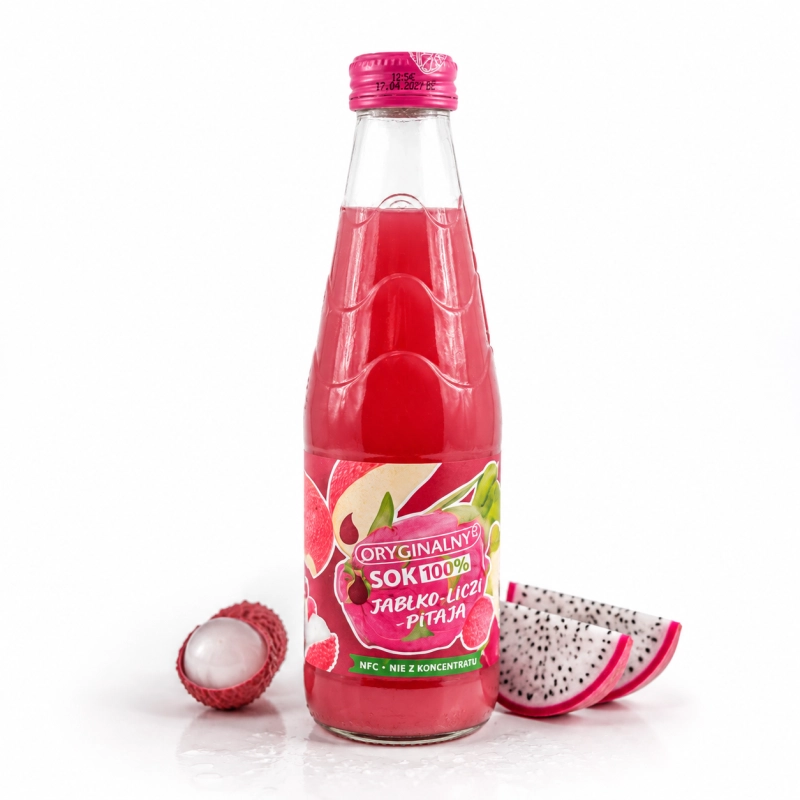 sok NFC 100%, sok jabłko liczi pitaja, sok naturalny 330 ml, sok bez koncentratu, sok egzotyczny, sok owocowy naturalny, healthy juice, tropical juice NFC, sok premium, sok bez cukru