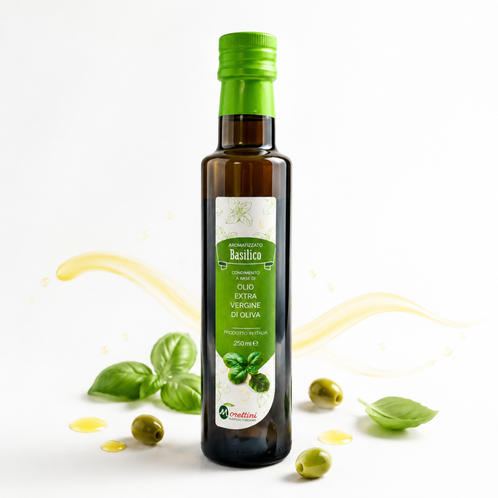 oliwa z bazylią, oliwa basilico, Morettini Basilico, oliwa extra vergine, oliwa smakowa, oliwa włoska 250 ml, oliwa do pizzy, oliwa do makaronu, oliwa premium, condimento basilico