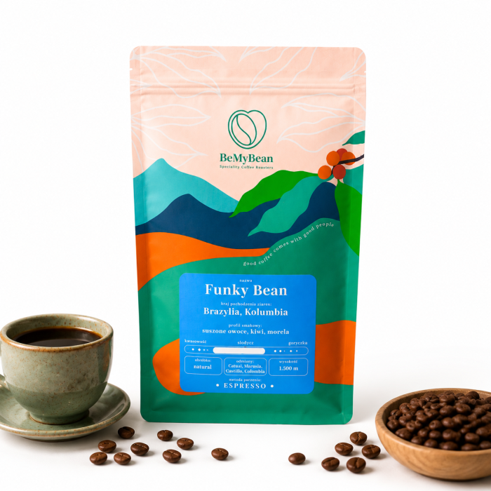 kawa specialty, BeMyBean Funky Bean, kawa Brazylia Kolumbia, kawa owocowa, espresso beans, kawa ziarnista premium, kawa kiwi, kawa morela, specialty coffee Polska