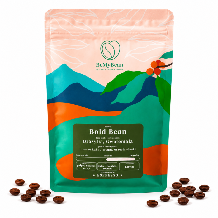 kawa ziarnista premium, BeMyBean Bold Bean, kawa Brazylia Gwatemala, kawa do espresso, kawa w ziarnach, kawa specialty, kawa o smaku kakao, kawa nugat orzech, świeżo palona kawa
