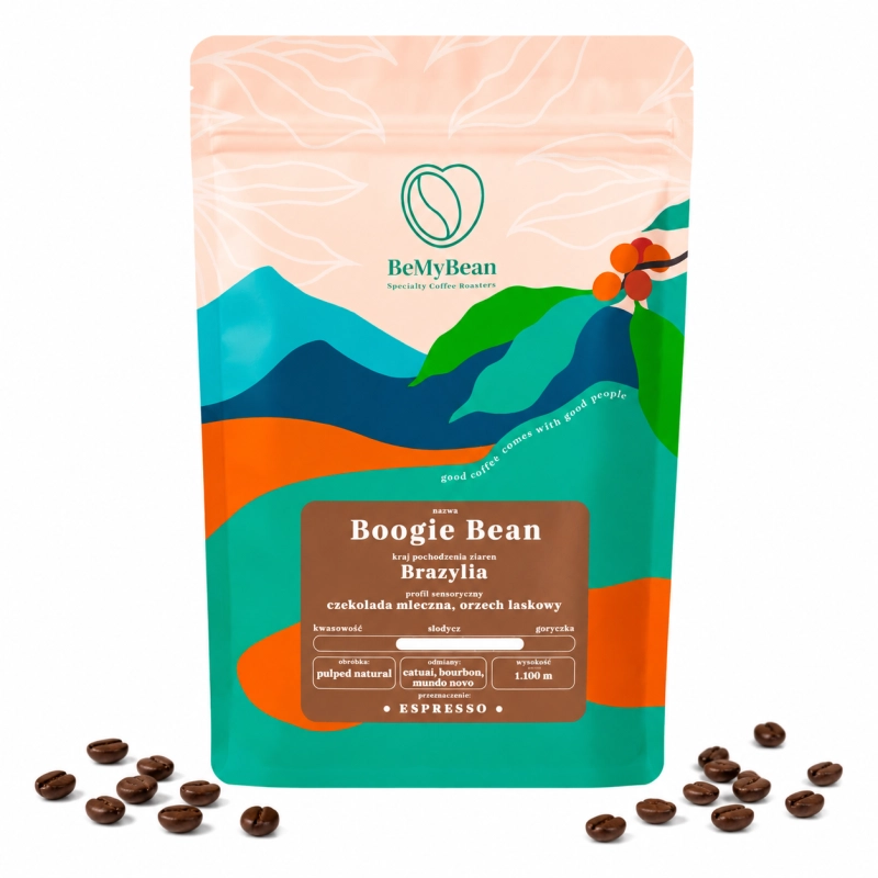kawa ziarnista Brazylia, BeMyBean Boogie Bean, kawa espresso, kawa w ziarnach, kawa o smaku czekolady mlecznej, kawa orzech laskowy, kawa specialty, kawa do ekspresu