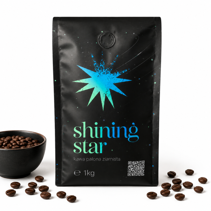 kawa ziarnista 1kg, Shining Star kawa, mocna kawa ziarnista, kawa do espresso, kawa premium, kawa w ziarnach, intensywna kawa, kawa do ekspresu
