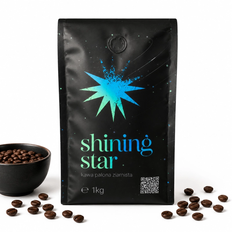 kawa ziarnista 1kg, Shining Star kawa, mocna kawa ziarnista, kawa do espresso, kawa premium, kawa w ziarnach, intensywna kawa, kawa do ekspresu