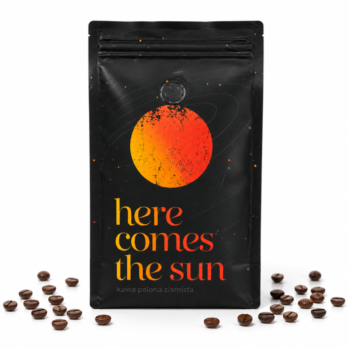 kawa ziarnista premium, Here Comes The Sun kawa, kawa espresso, kawa w ziarnach, kawa do ekspresu, intensywna kawa ziarnista, kawa palona