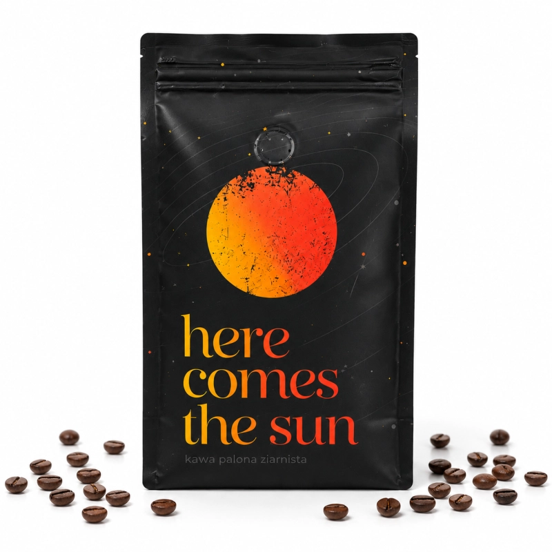 kawa ziarnista premium, Here Comes The Sun kawa, kawa espresso, kawa w ziarnach, kawa do ekspresu, intensywna kawa ziarnista, kawa palona