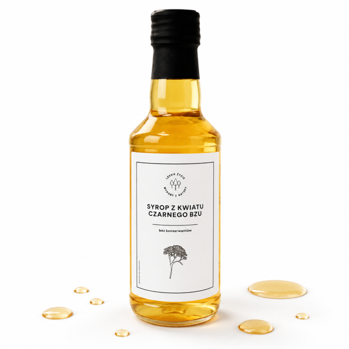 Syrop z kwiatu czarnego bzu to naturalny produkt o delikatnym, kwiatowym aromacie. Idealny do herbaty, wody, lemoniad i deserów.