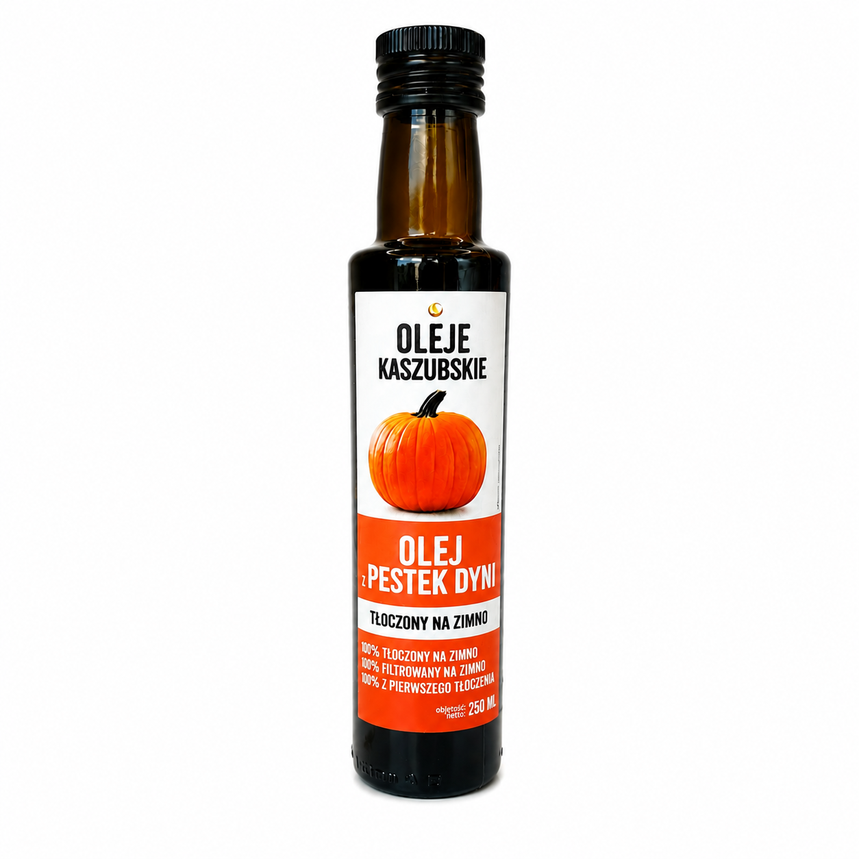Oleje Kaszubskie olej z pestek dyni tłoczony na zimno 250 ml to naturalny olej premium o intensywnym smaku i wysokiej zawartości wartości odżywczych. Idealny do sałatek, sosów i dań na zimno, wspiera zdrową i zbilansowaną dietę.