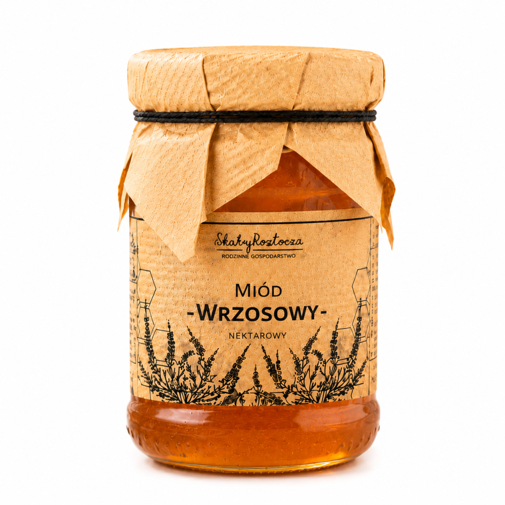 SkaryRoztocza miód wrzosowy nektarowy to wysokiej jakości naturalny produkt pszczelarski o wyjątkowym, intensywnym smaku i charakterystycznej, lekko galaretowatej konsystencji. Wyróżnia się głębokim aromatem oraz delikatną goryczką.
