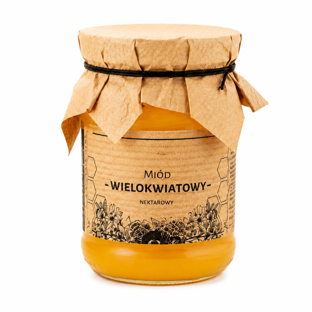 Skarby Roztocza miód wielokwiatowy nektarowy to naturalny produkt pszczelarski powstający z nektaru różnych roślin miododajnych. Charakteryzuje się łagodnym, przyjemnie słodkim smakiem oraz delikatnym, kwiatowym aromatem.