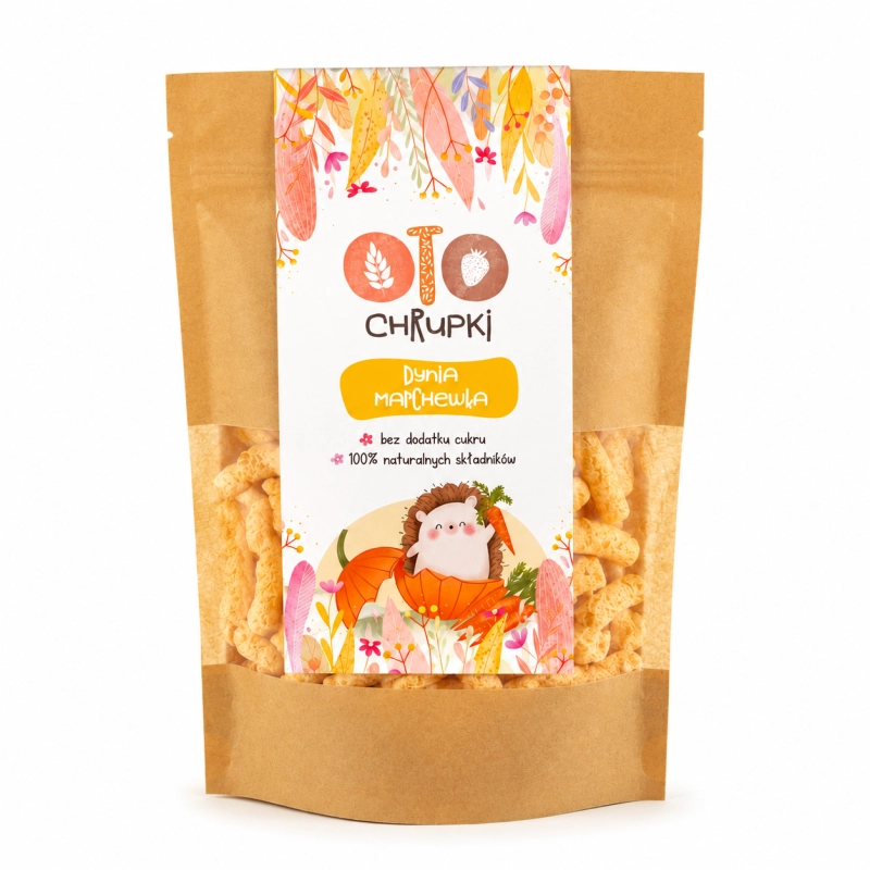 Oto Chrupki Dynia Marchewka to naturalna, lekka i chrupiąca przekąska stworzona z myślą o zdrowym stylu życia. Produkt powstaje z wysokiej jakości składników roślinnych, bez dodatku cukru i sztucznych substancji.
