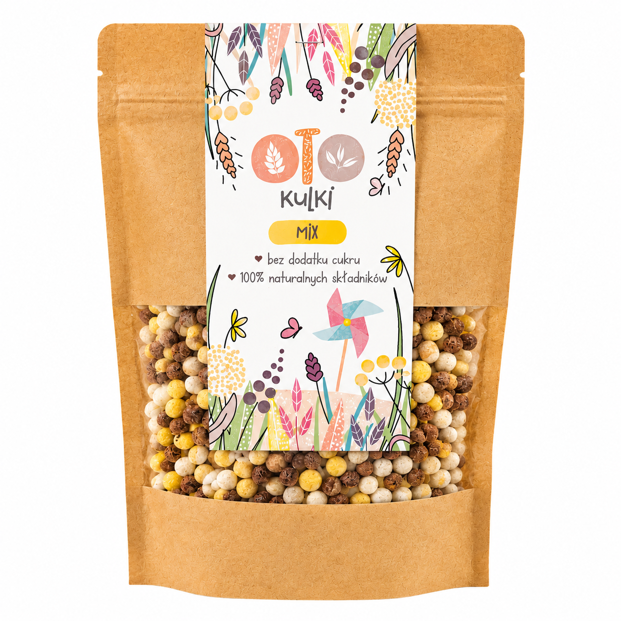 Oto Kulki Mix to lekkie, chrupiące kulki zbożowe stworzone z myślą o zdrowej diecie. Produkt nie zawiera dodatku cukru ani sztucznych składników, dzięki czemu stanowi naturalną i wartościową przekąskę. Idealne jako szybkie śniadanie.