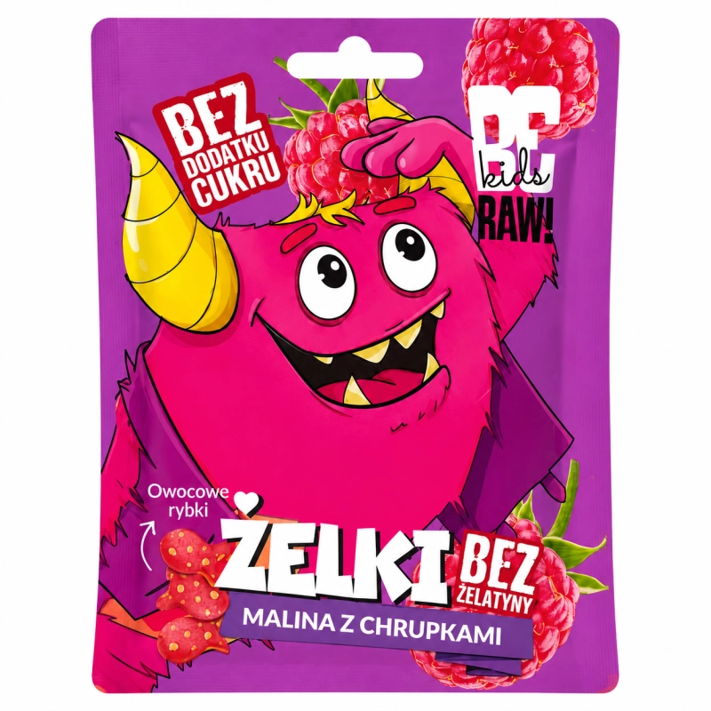 BE Kids RAW Malina z chrupkami to owocowa przekąska stworzona z myślą o osobach szukających zdrowszej alternatywy dla słodyczy. Produkt nie zawiera dodatku cukru ani żelatyny, dzięki czemu jest odpowiedni dla dzieci i dorosłych.