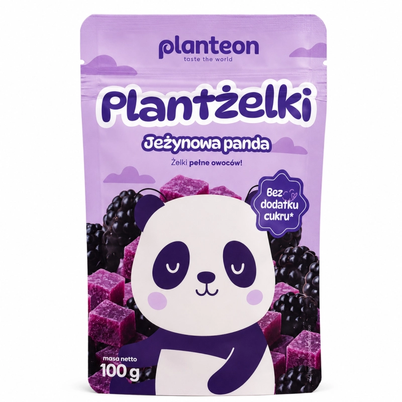 Planteon Plantżelki Jeżynowa Panda to owocowa przekąska o intensywnym smaku jeżyn, stworzona bez dodatku cukru. Produkt wyróżnia się naturalnym charakterem który sprawia, że jest chętnie wybierany przez dzieci i dorosłych.
