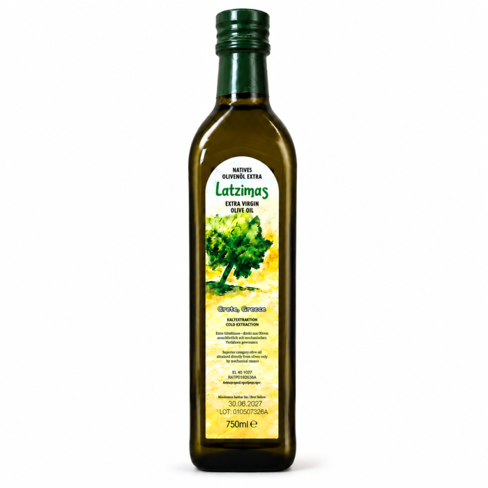 Oliwa z oliwek extra virgin Latzimas 750 ml – grecka oliwa premium tłoczona na zimno. Naturalna, aromatyczna i idealna do codziennego użytku w kuchni.