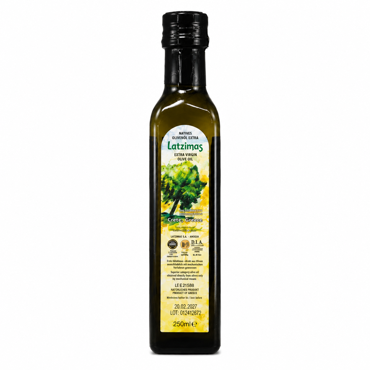 Oliwa z oliwek extra virgin Latzimas 250 ml – grecka oliwa premium tłoczona na zimno z Krety. Naturalna i aromatyczna, idealna do sałatek i dań.